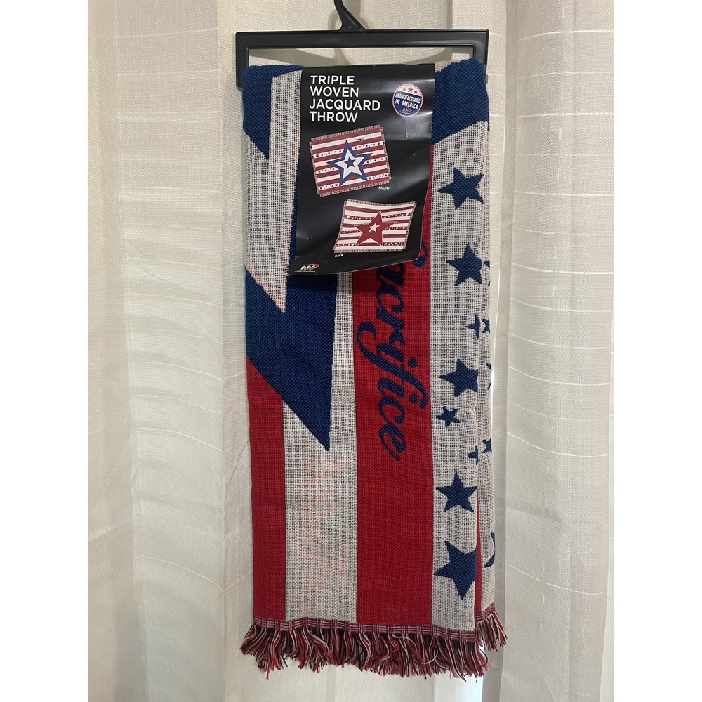 Patriotic USA Blanket Triple Jacquard Throw Red White Blue New